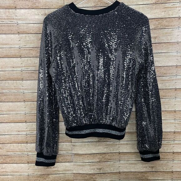 Pam & Gela Womens Black Stretch Crew-Neck Long Sleeve Embellished Sweater S - Picture 3 of 6
